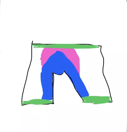 I had a dream last night that Depends had made a new kinda pull-up style diaper/boxers and the padding looked like this (green is elastics, pink is the back padding and the blue is the front and leg padding. The dream didn’t have these colors) by AdNo8756