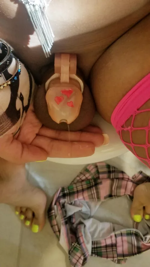 I hope you enjoy seeing my pink caged clitty dripping in a public bathroom 😍 by pinksissy4cum