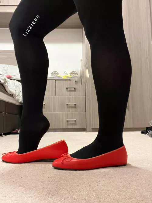 I just love how my black tights make my flats look so red by 1980Lizzie80