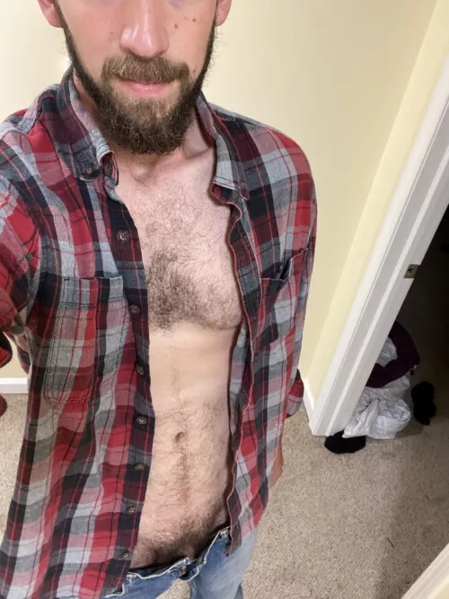 I like to think the unbuttoned shirt and pants is suggestive by Haystack41