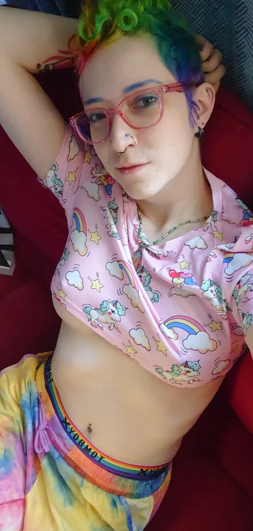 I love how this top just barely pretends to fit ☺️ by RainbowVixen