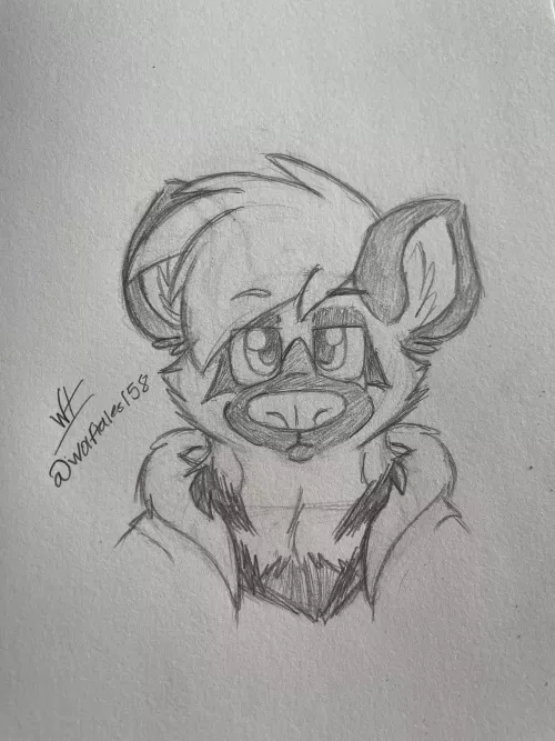 I love my emo hyena boy~🖤 (sorry don’t have a tablet right now so I do traditional) by Wolftales158