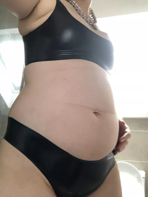 I love the way my new latex frames my belly. My OF has the rest of the pics 😘 by InsatiableGreedGirl