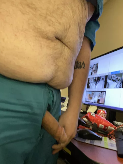 I messed up with a cross post! Forgive me r/chubbydudes? Here is me “hanging out” at work. by thickbrowsing