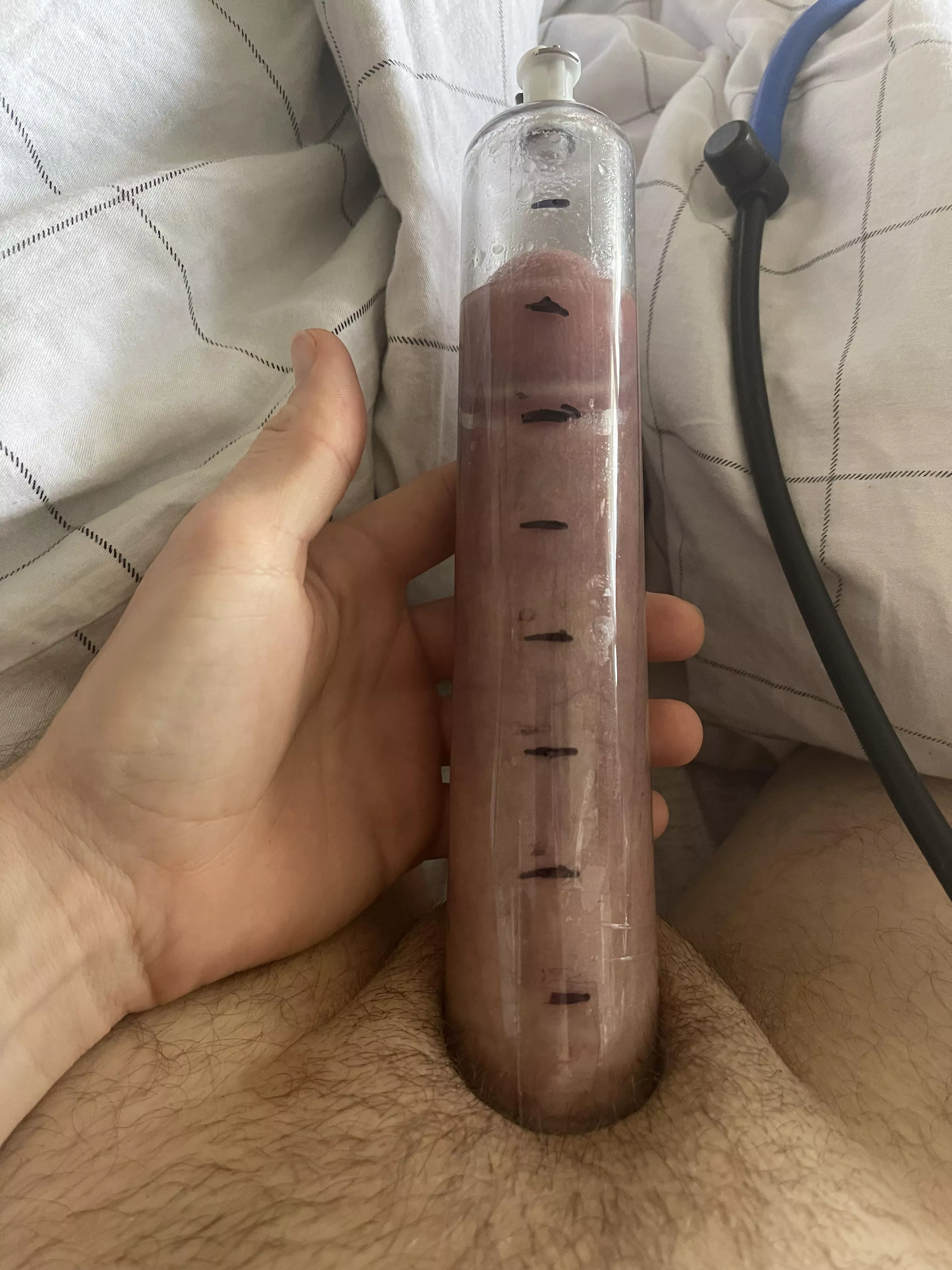 I pack this 1.75” cylinder within minutes, should I move up to a 2”? I heard if the cylinder is too narrow it puts all the pressure on the glans and not the shaft. Also is there a way to solidify my pumped length which is about 7.5”? posted by randyxmambo