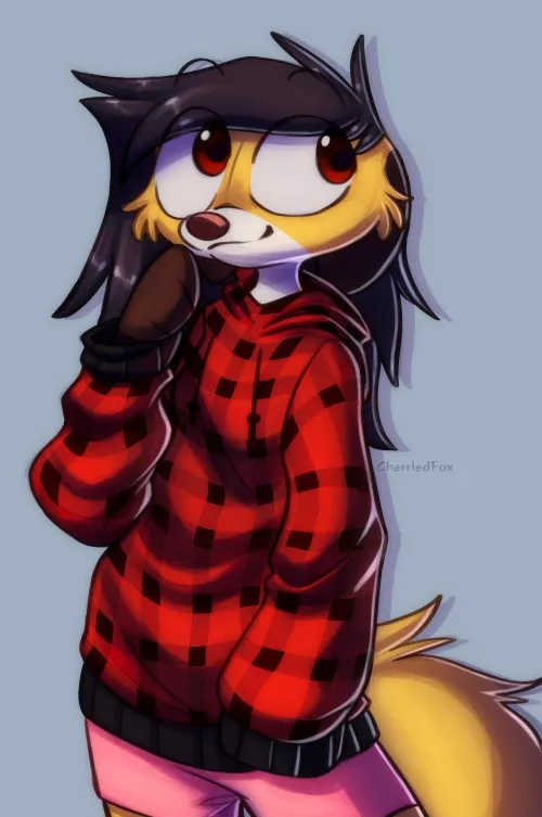 I stole my boyfriends hoodie... consider this the last time he's ever going to see it... Art done by my girlfriend over on Twitter (ambersmagical or CherriedFox)! by YoshiBull