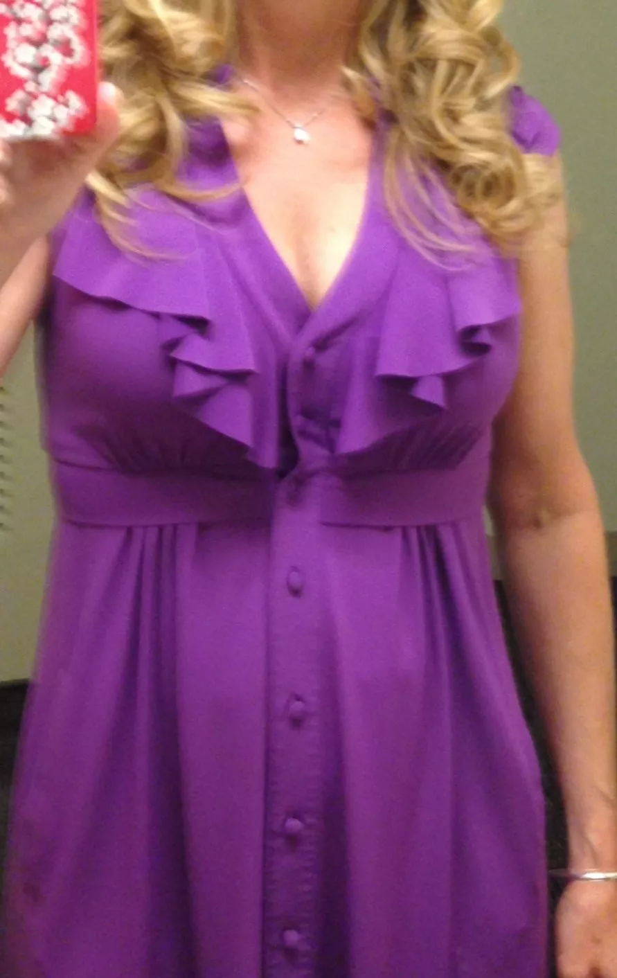 I was asked to xpost from gonewild 46[f] purple dress w boobs posted by Middlename_mischief