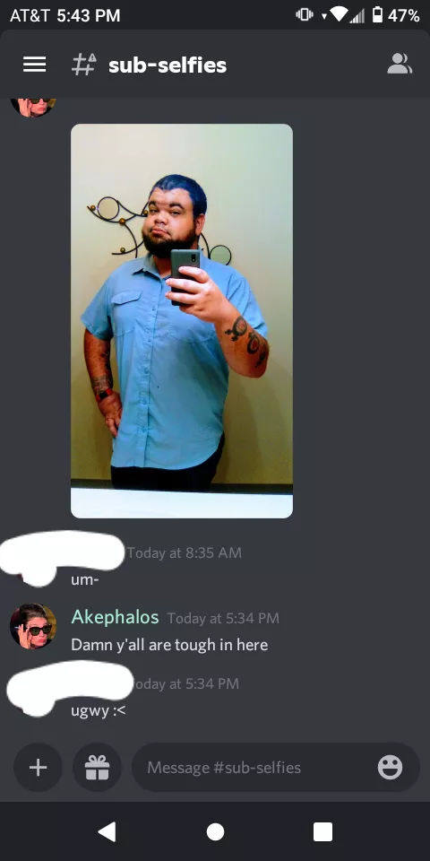 I'm a big guy. Generally don't do selfies for this reason exactly. It's not from one or a small group of individuals, either. I get this as a first reaction from a dozen sources a day, even strangers. I can't smile anymore. posted by Weirix95