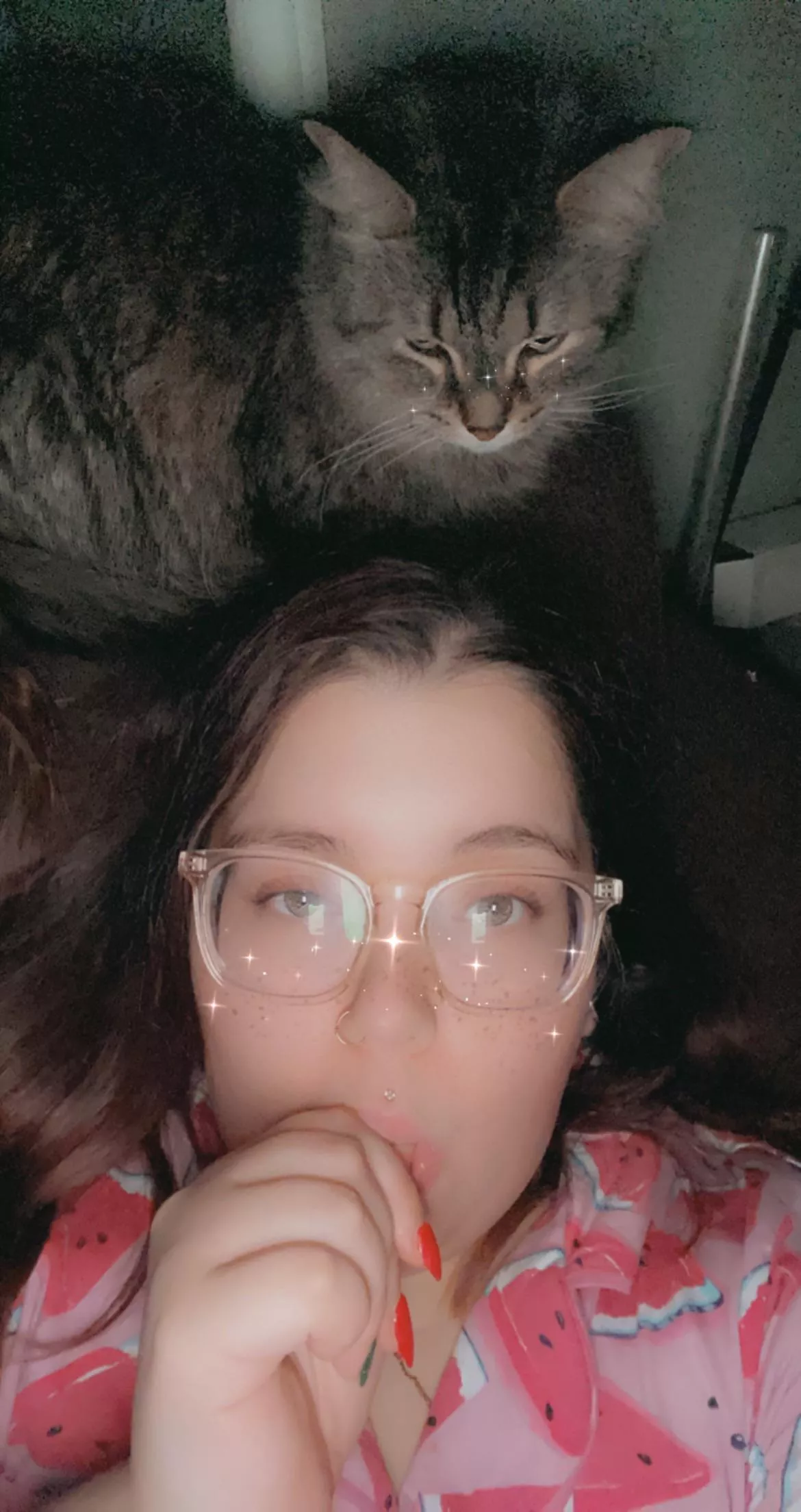 i’m a sad sick little but at least but kitty is keeping me company ! also the filter works on him haha posted by royalspiice