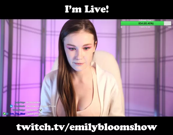 I'm live on twitch, come say hi! by EmilyBloomModel