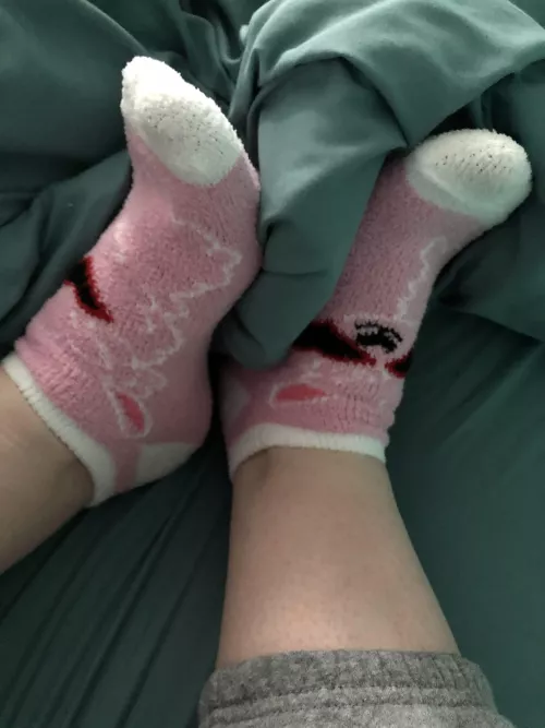 In bed playing with my fuzzy pink socks (F) by CupcakeTootsie