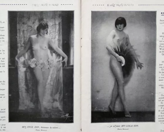 Inge and Lola Epp. They were European Showgirls featured in the magazine Paris Music-Hall n. 147 from 1927. Photographer was like Olga Solarics who co-owned Manasse studio with her husband Adorja’n von Wlassic. by JuliaSeth