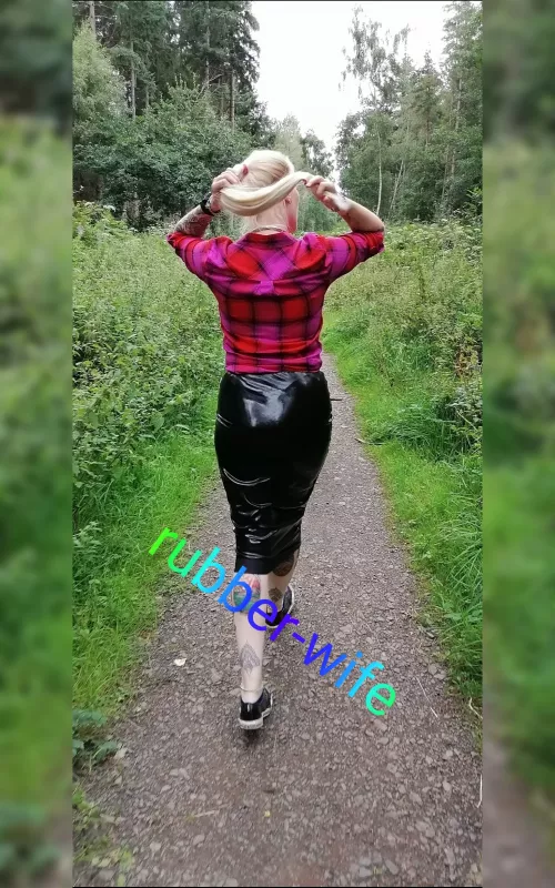 It seems a lot of you liked the B&W version of this teaser, to see more why not share some love the BMC link on my home page? [F] [OC] Polishing the latex hobble skirt before a walk in the local forest. by rubber-wife