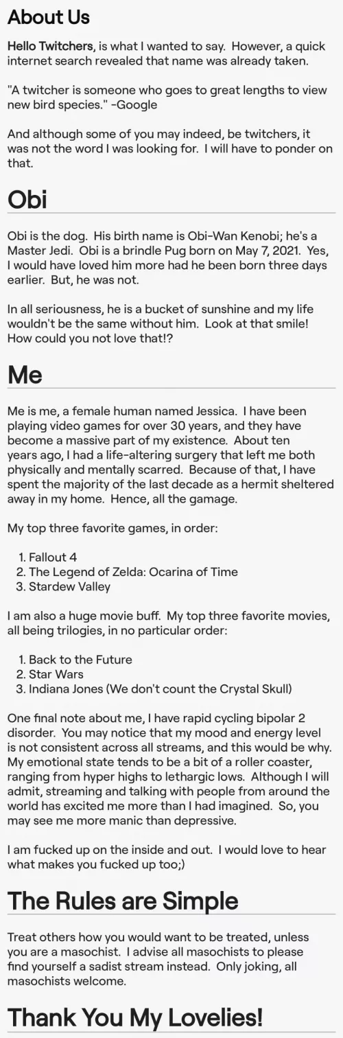 It took me 2 weeks to write my About Me section. What do you think? by ObiAndMe