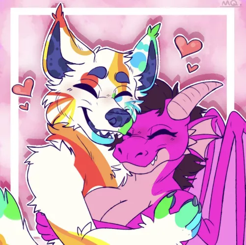 It’s almost valentines Day and everyone deserves a hug ❤️❤️❤️❤️❤️ Kayda and Enzo are my OC’s art by the talented MQ :3 by GeliTokes420