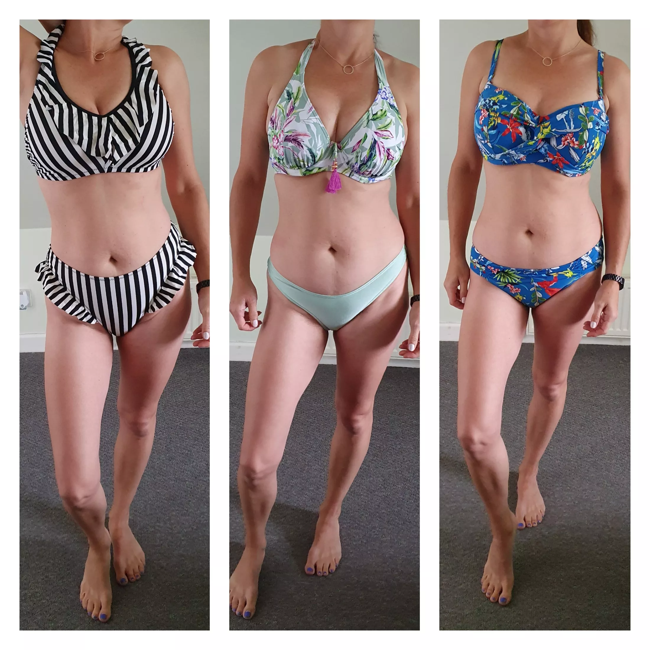 It's FINALLY almost holiday time again 🌞 Which bikini would you prefer to see around my ankles? 🤔🤭 posted by Boobs76