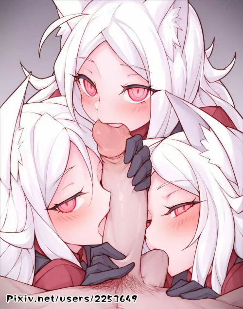 It's so cute that all three of them lick at the same time by MoonMonstrum