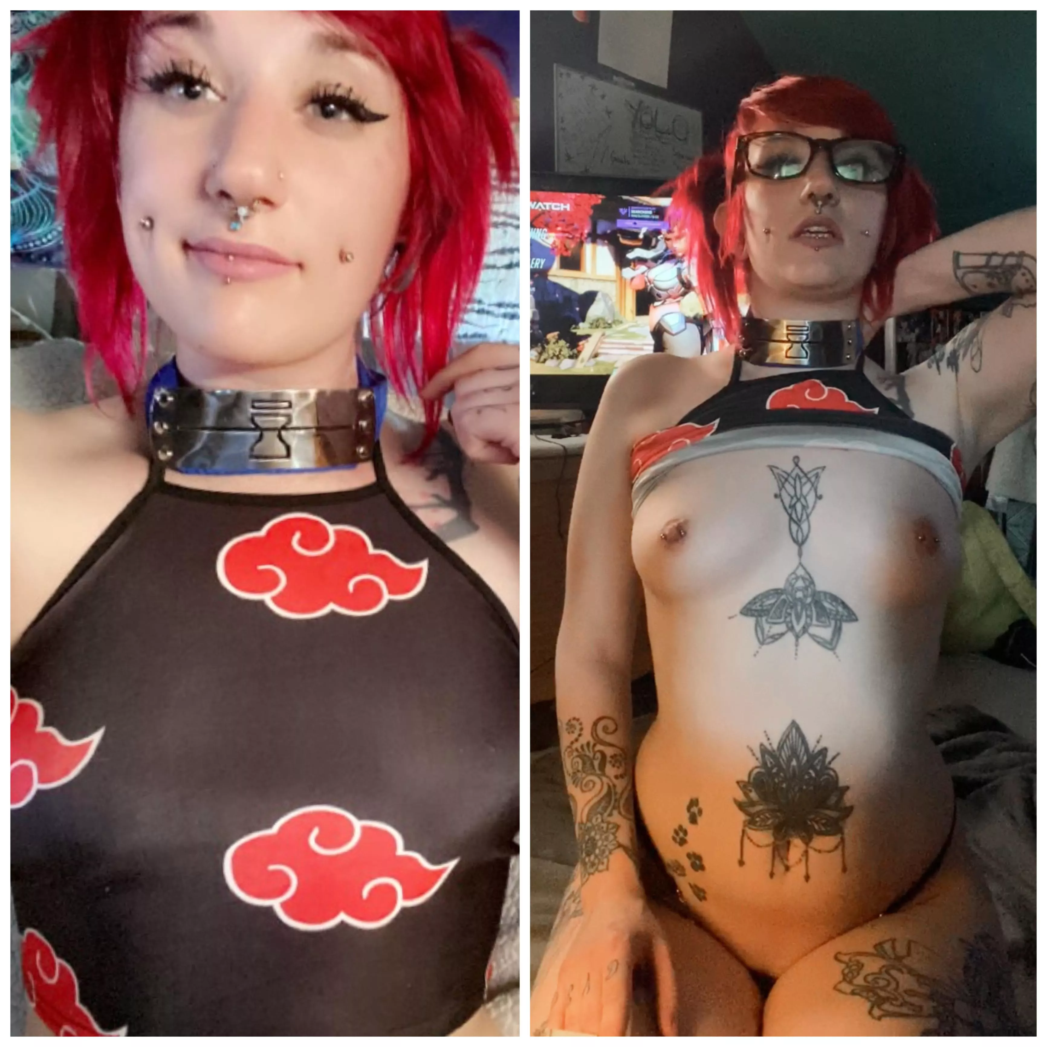 It’s super subtle, but I was going for Sasori of the Red Sand.I was playing overwatch for my OnlyFans so I left my glasses on 😩 ❤️oops posted by Thotscoper