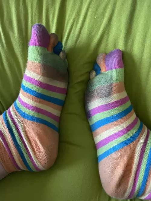 I’ve worn these the past 2 12+hr shifts at work and they’ve been busy. These puppies are suuuuuper sweaty. I only take them off when I shower? Don’t you want a sniff? Put your nose between my toes! DM if interested. by Valkyrierae1