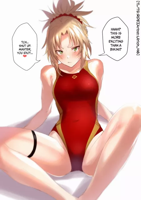 Jealous Mordred Wears A Swimsuit To Impress Their Master (Ulrich) [Fate] by sequence_string