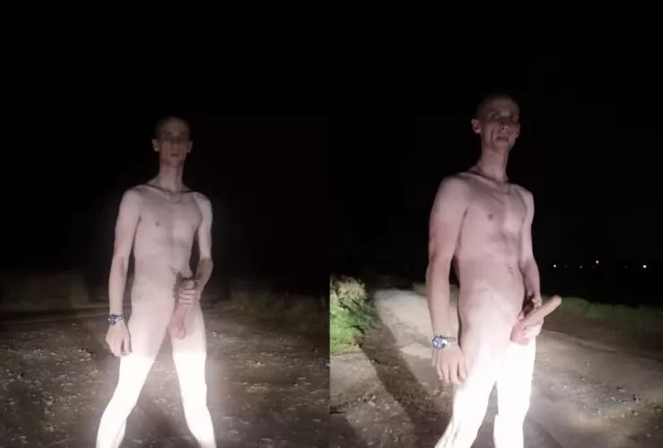 Jerking Naked in the Headlights on side road :P by AdamOutdoor