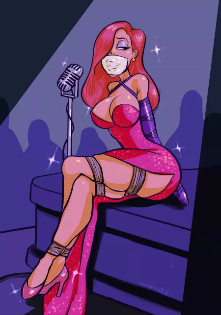 Jessica Rabbit Bound and Gagged Onstage by mustardhunie