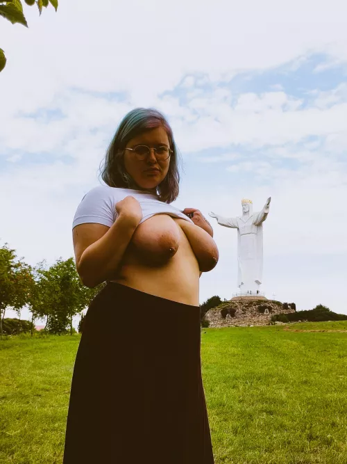 Jesus Christ, King of the Universe statue. One of my best public pics! by disgustingslut