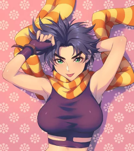 Joseph Joestar with scarf and big breasts raises her arms up by NORlAKlKAKYOlN