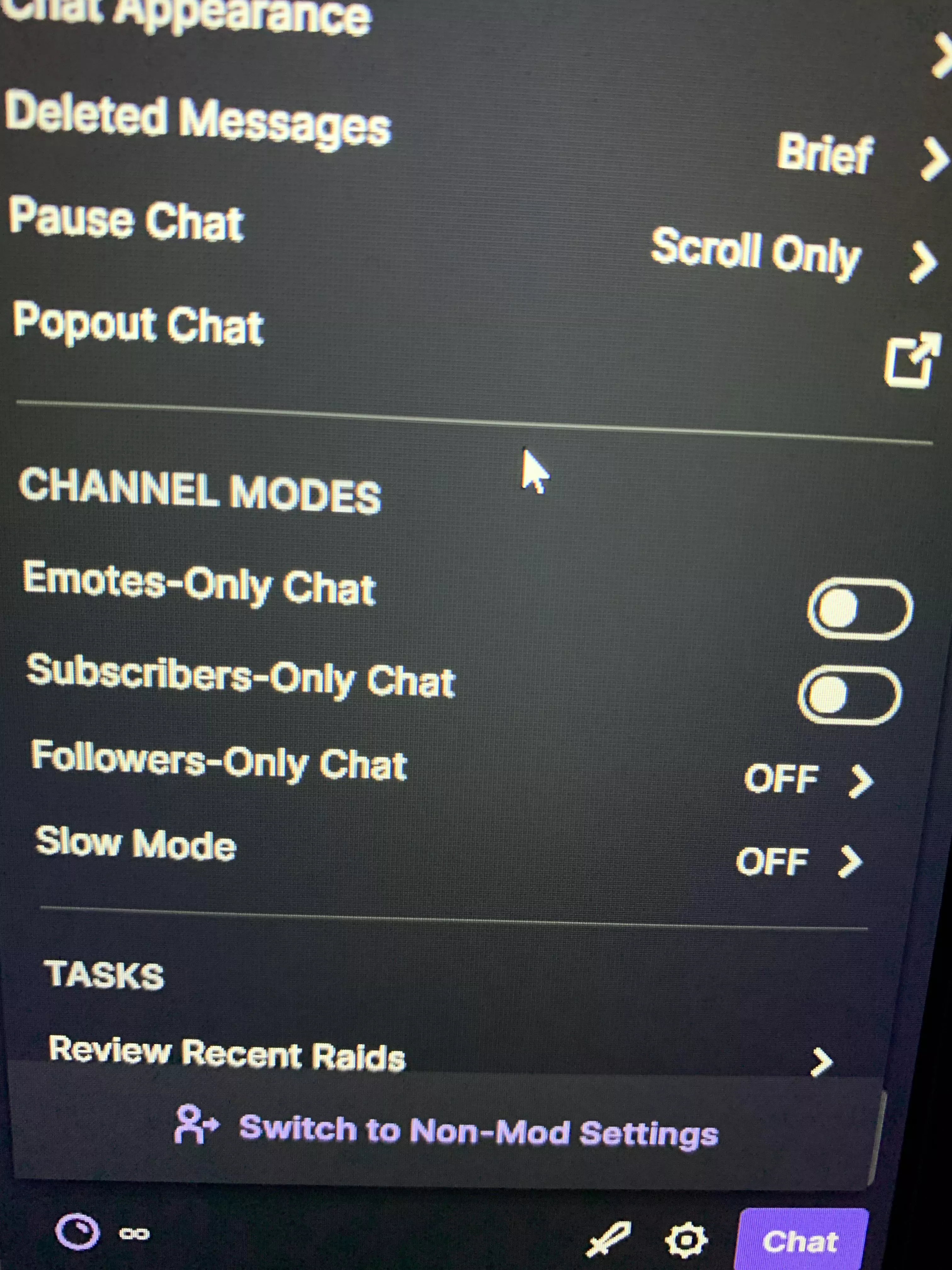 Just a heads up, Twitch put the Followers Only Chat to 10 mins in my chat without me knowing and I lost followers for this. I know it was put on for the bot spams but be sure to check yours if you don’t want that on posted by EliteReclaims