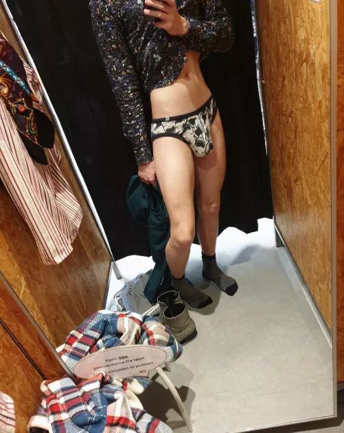 Just a little photo from the fitting room 🙈 I bought some really weird stuff 😝 by boy_sharing_toy