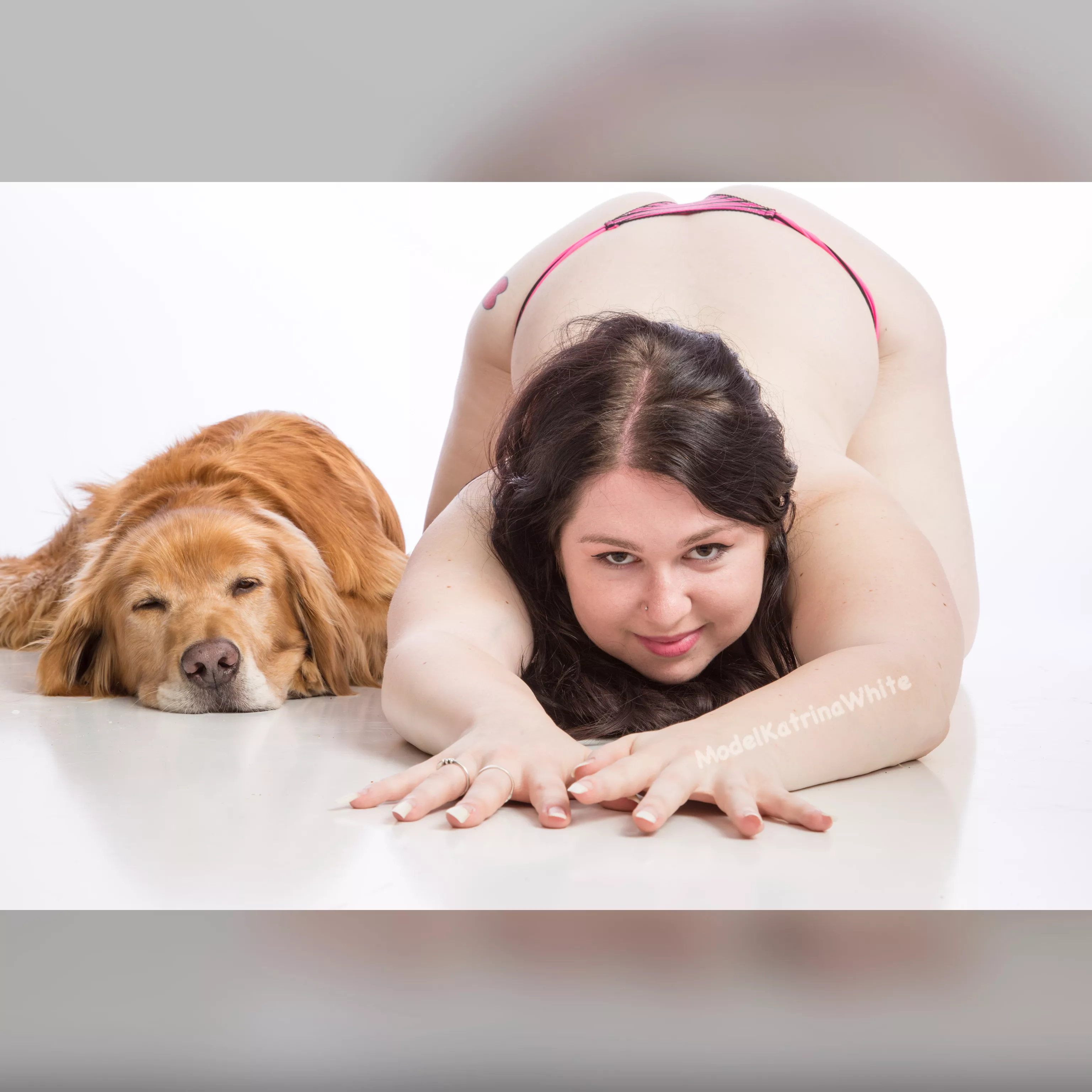 Just me and the pup being cute while we stretch :P posted by modelkatrinawhite