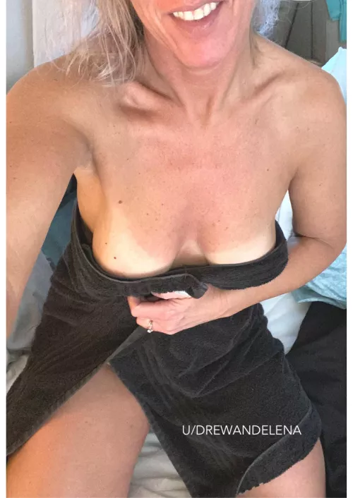 Just out of the shower. Do you want to take this towel off me and get me dirty again? 47F by Drewandelena