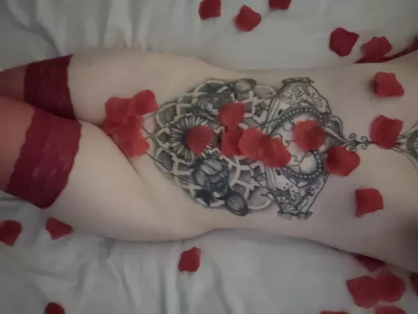 Just rose petals and thigh highs by deadlypoisonbabe83