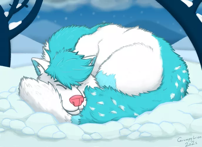 Just sleeping on snow, art by @tomtony42 on twitter by Steve_Wolf_Furry