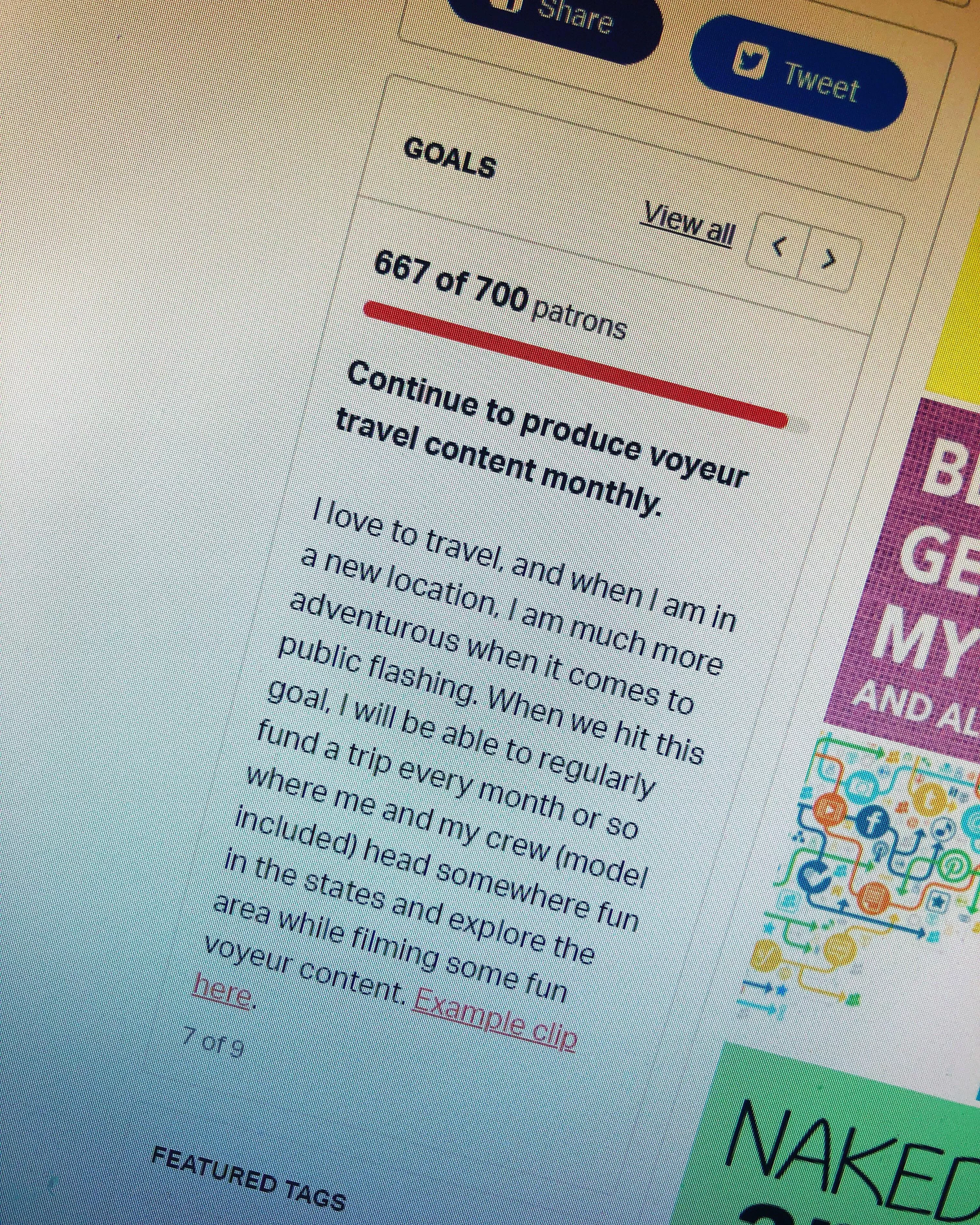 Just updated my 700 goal. It’s focused on voyeuristic exploration now. posted by nakedbakerstv