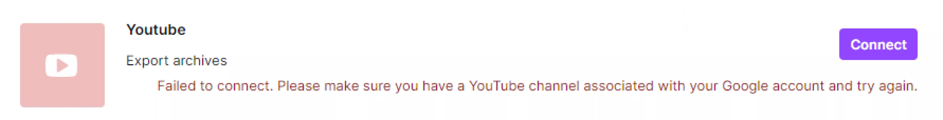 Just yesterday I exported archives to my YouTube but today it had my account disconnected and when I try to reconnect it gives me the message in the image. Anyone know how I can fix this? by StillAlexa