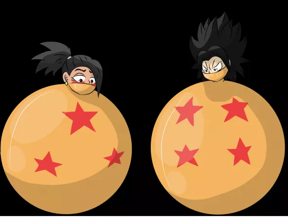 Kale and Caulifla ball bound in giant rubber dragon balls! Sooo sexy and cute all balled up like this! 🥰 Art by protoybonnie on deviantart! by Gagking1357
