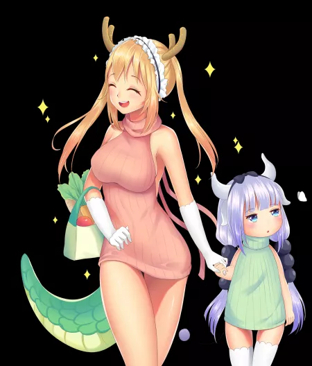Kanna and Tohru (Miss Kobayashi's Dragon Maid) by Lalmatia