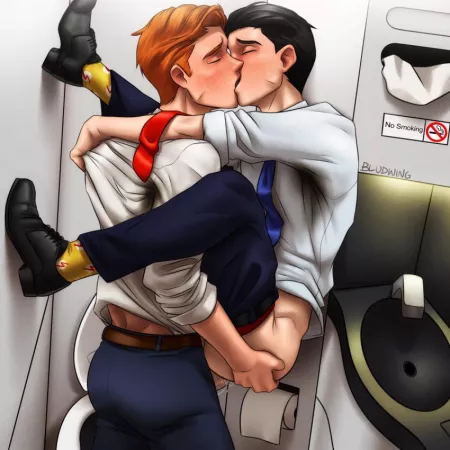 Kid Flash and Robin have fun in the airplane restroom (Bludwing) by Bikinigirl2021