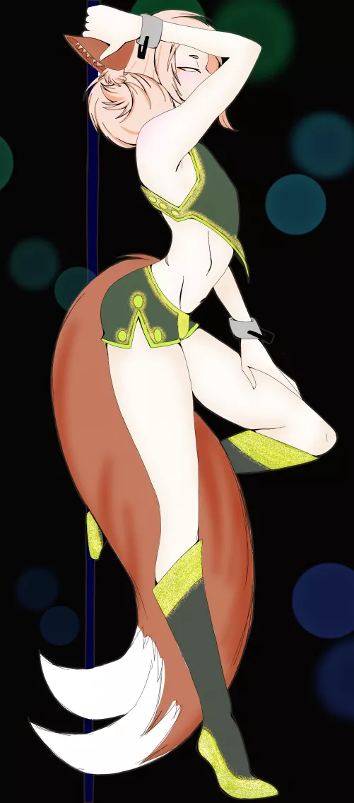 Kitsune OC at work (art by me) by howdyhoohowareyou