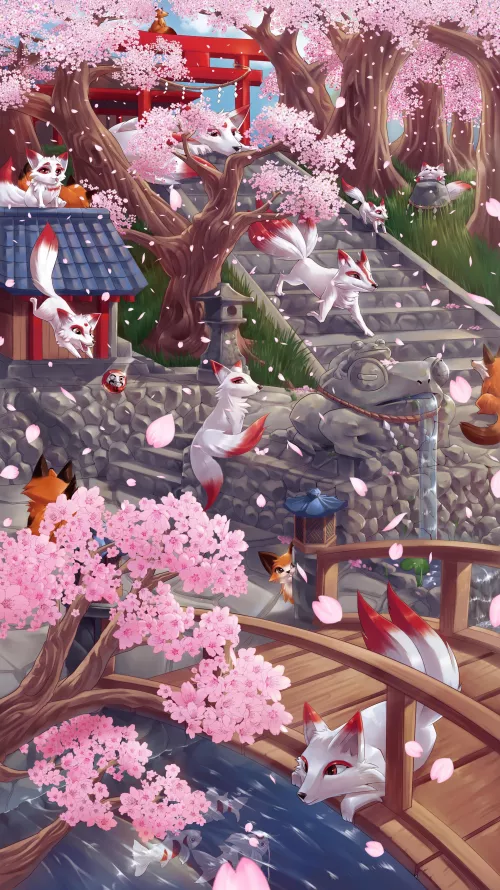 Kitsune temple 🎏✨ ( art by me sparkittyart) by Sparkittyart