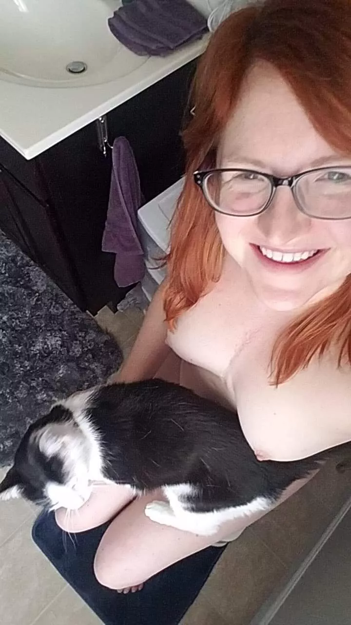 Kitty on my lap with a cute smile and titties out. Hello everyone! posted by Ellie_Silk