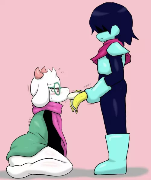 [Kris] makes [Ralsei] eat his delicious banana (enigi09) by Justanormalperson287