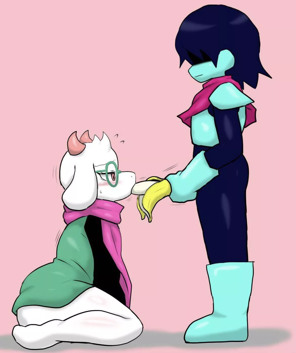 [Kris] makes [Ralsei] eat his delicious banana (enigi09) posted by Justanormalperson287