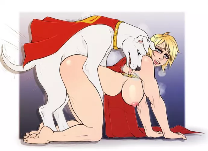 Krypto having some fun with Power Girl (ThighsocksAndKnots) by Just4Friends69