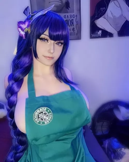 Kuroitsune as raiden shogun Starbucks by kuroitsune