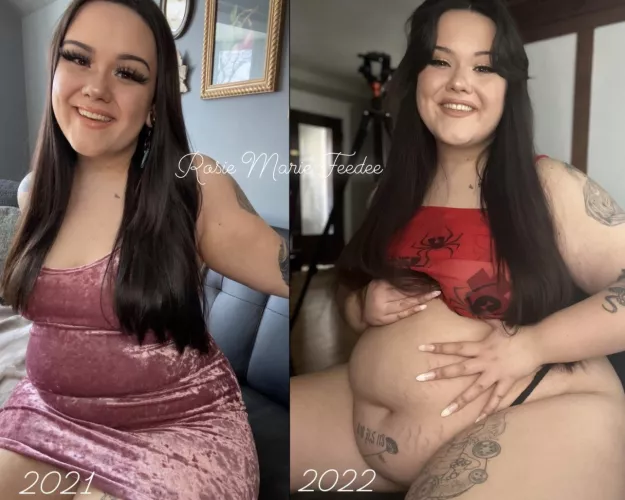 Last February VS now! 🥵 The belly says it all by RosieMarieFeedee