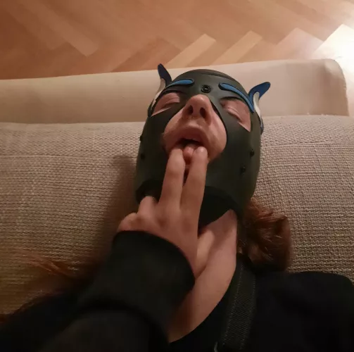 Last part (or just the start?) of my adventure as a pup : I tried licking his fingers to show a pup I was, but they were more interested into asserting dominance by shoving them down my mouth 😈 by Kedesha_