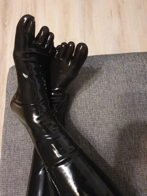 Latex socks and catsuit in the evening by rubberswitch
