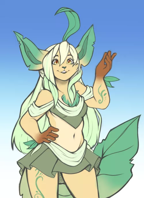Leafeon for dragoncatqueen7 (Art by @Morning_Mocha) by morning_mocha